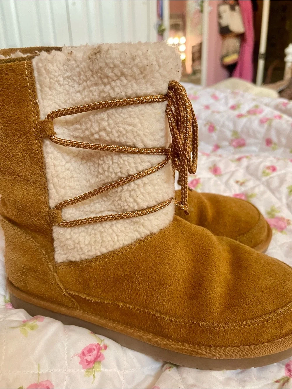 Koolaburra Kids Tan Suede Pull-On Cozy Boots